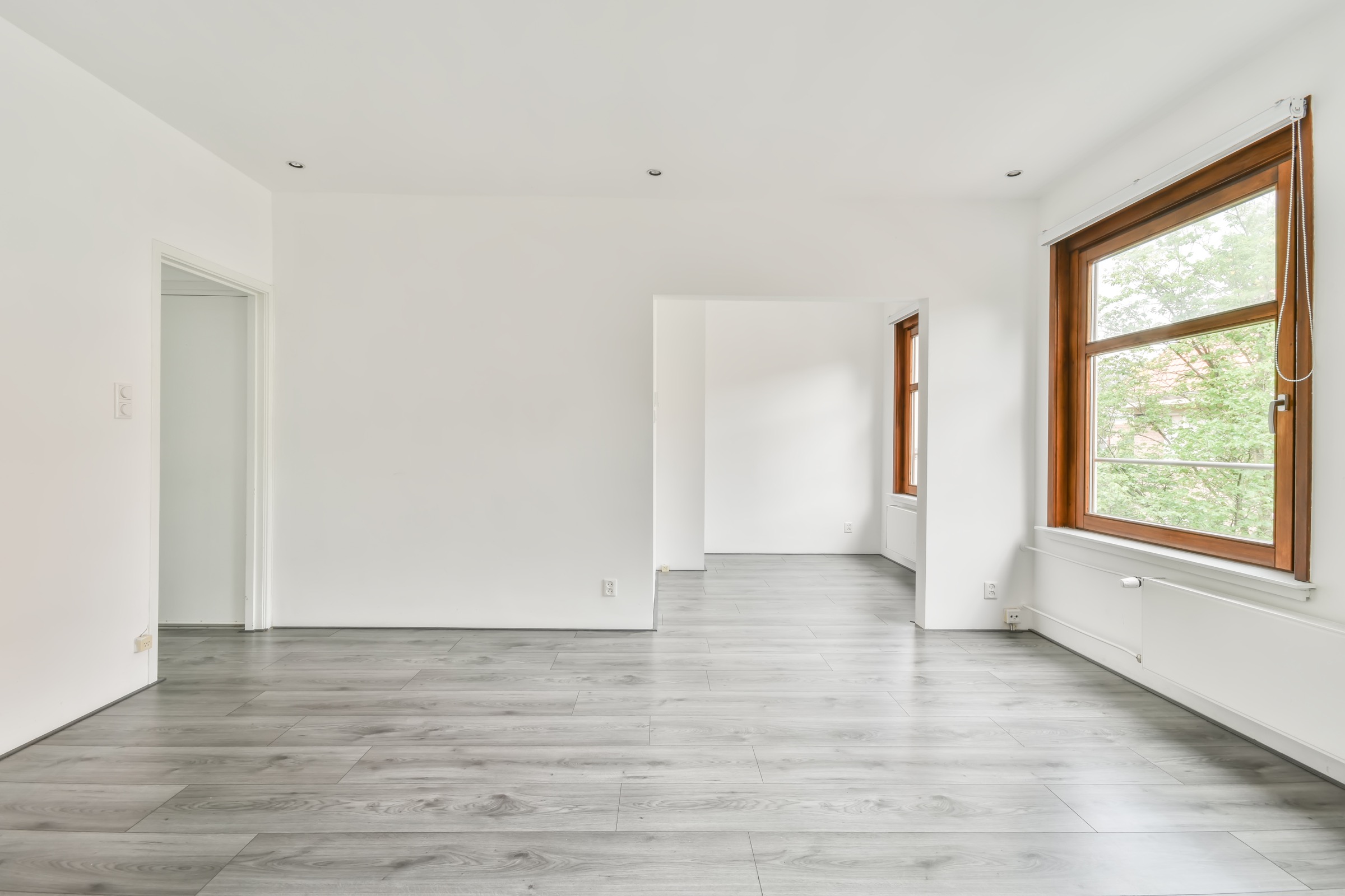Original empty sunlit open living room